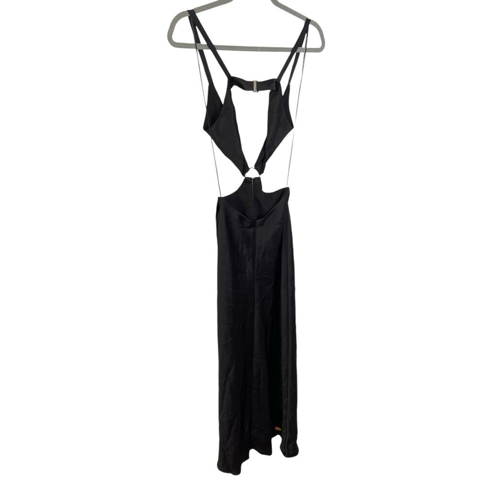 Bec + Bridge Felix V Maxi Dress Satin Cut Out Metallic Ring Detail Black Size 2 - Picture 9 of 14